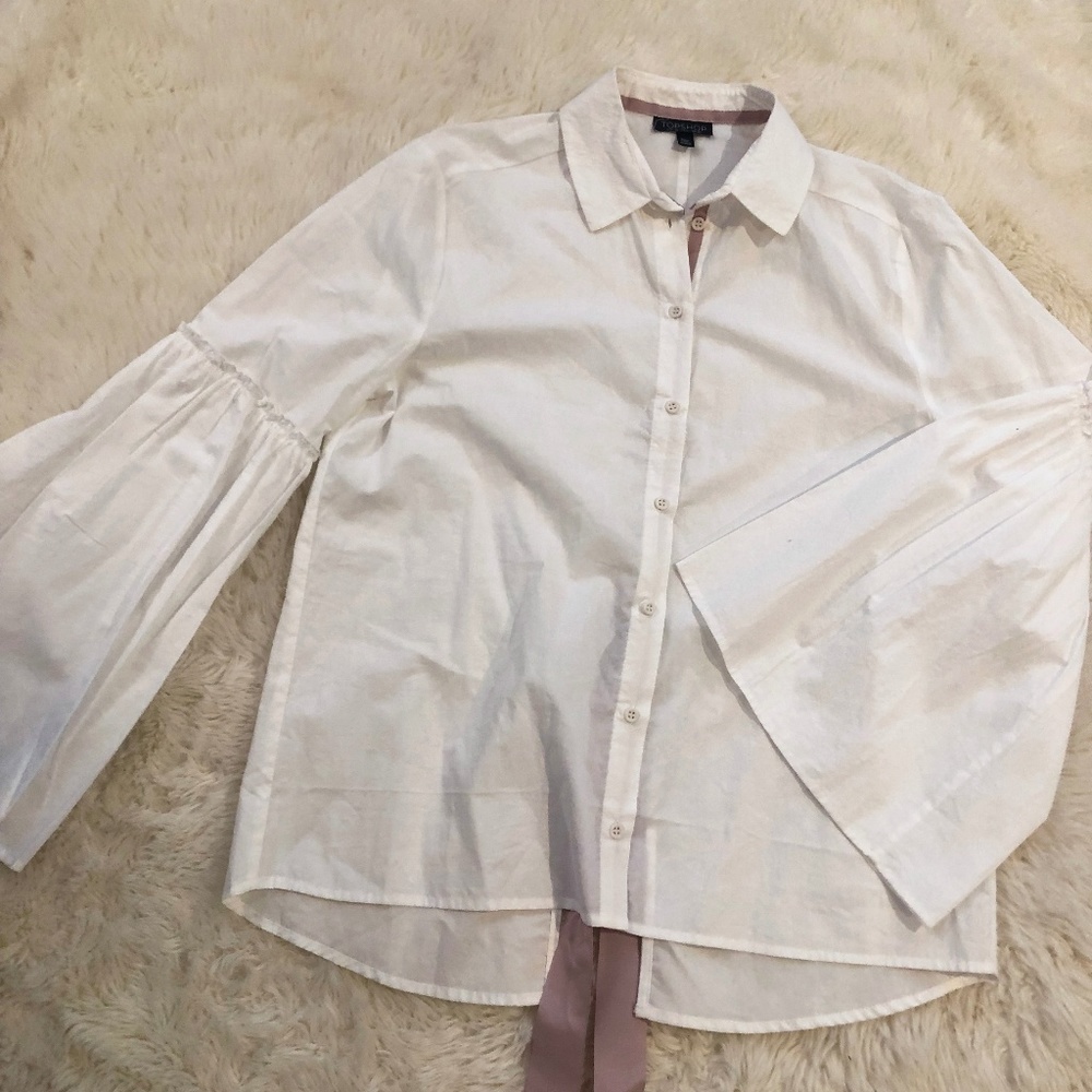 Topshop Wide Sleeve Blouse with Back Ribbon